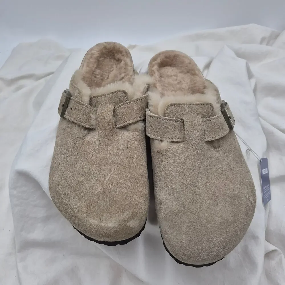 Birkenstock Boston Shearling Clog Taupe Leather Slip-ons clogs Men's 42 US 9-9.5